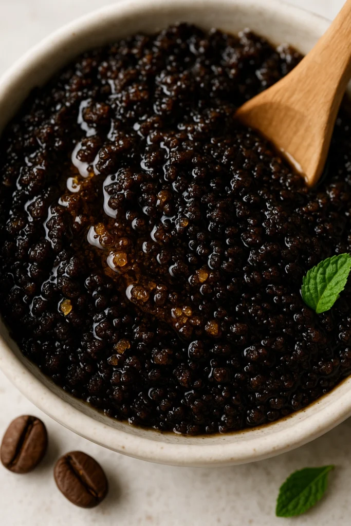 "Homemade coffee scrub with natural exfoliating texture for skin renewal"