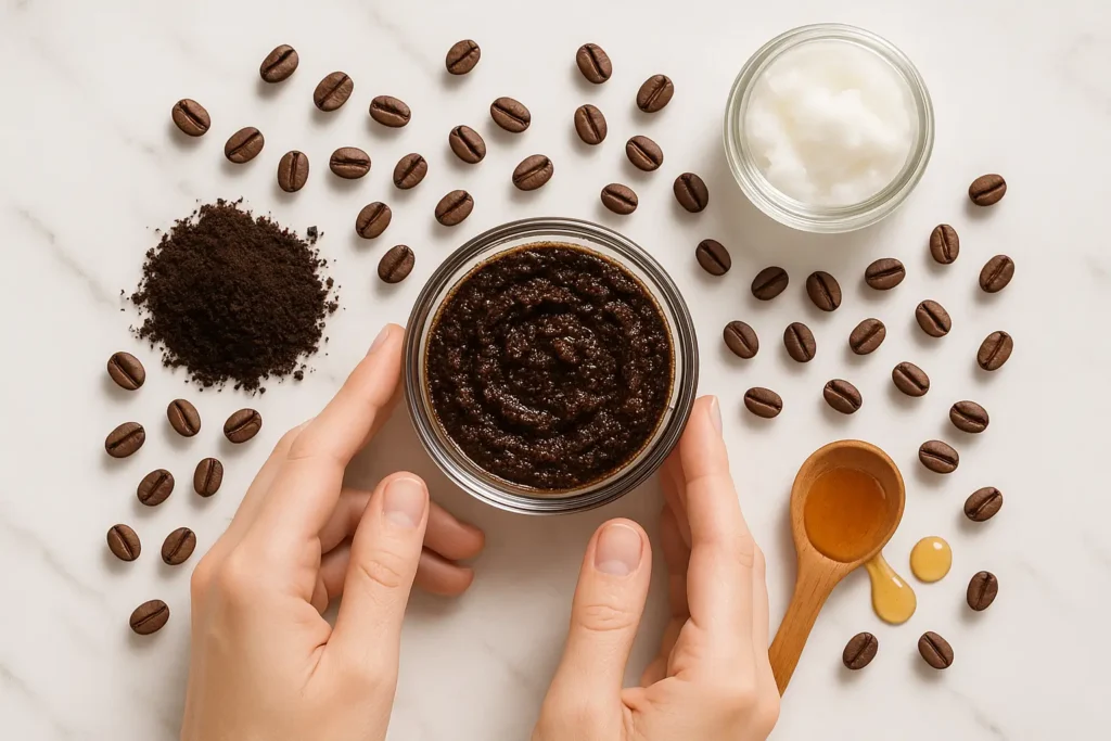 DIY coffee grounds face scrub ingredients and application
