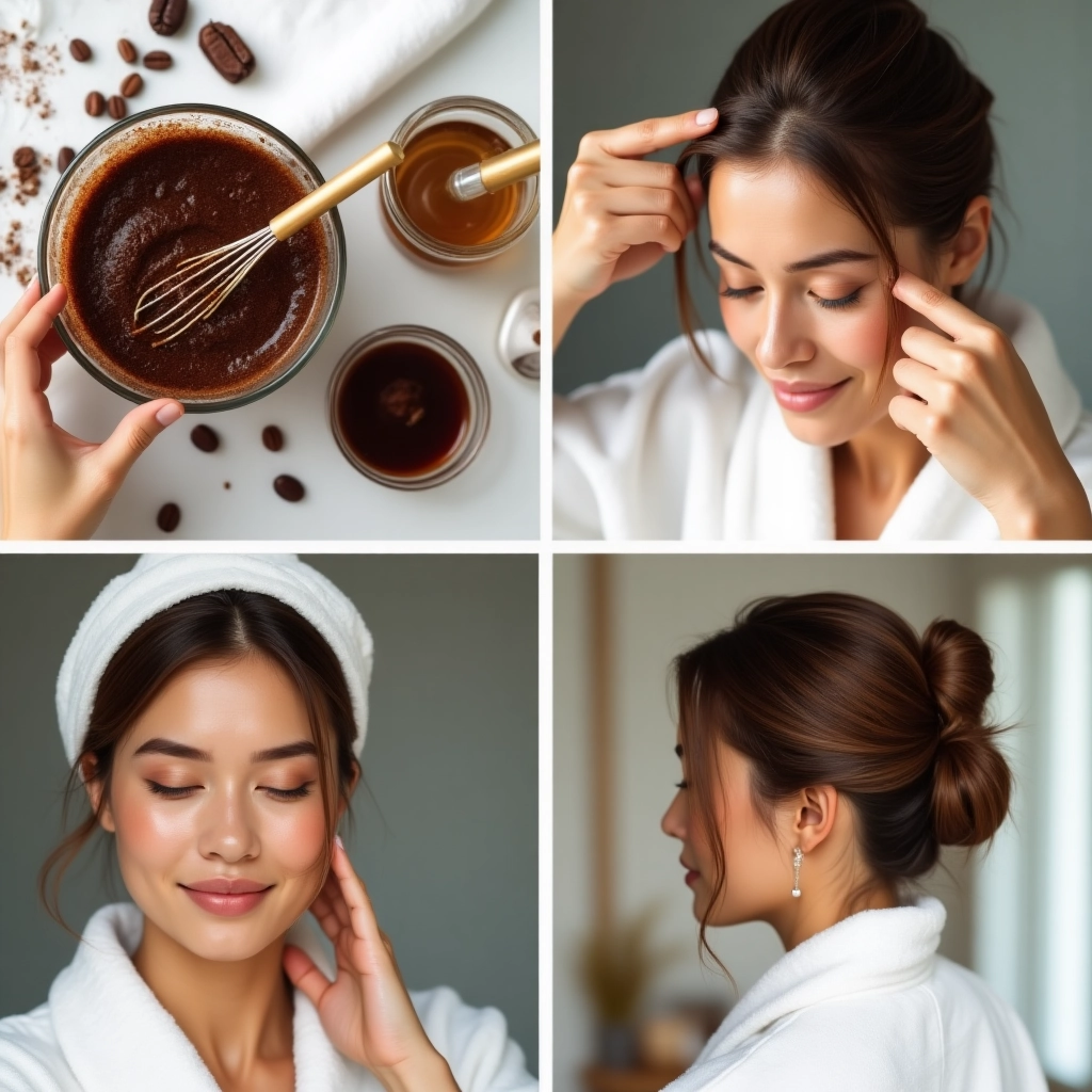 "How to apply coffee treatment to hair and scalp for growth stimulation"