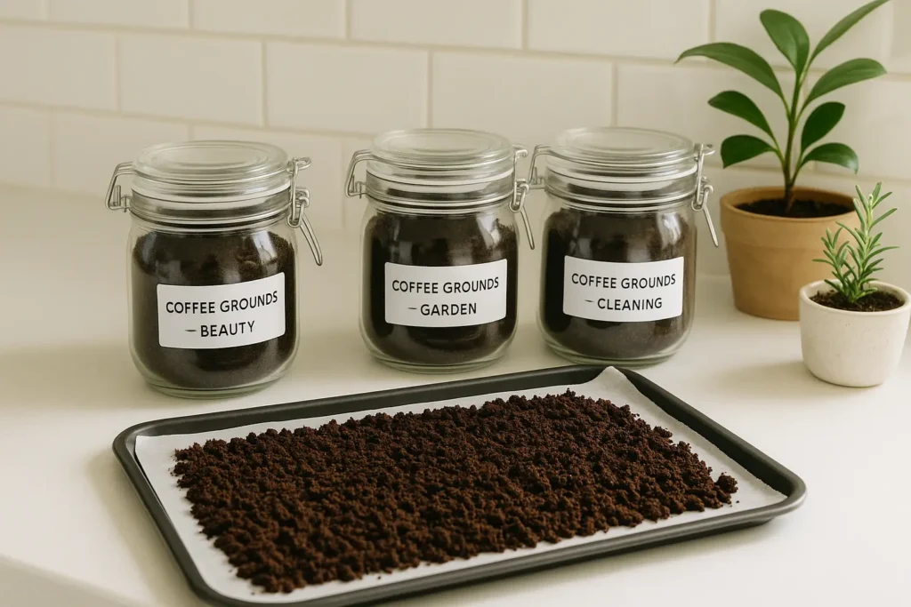 Proper storage methods for used coffee grounds in airtight containers