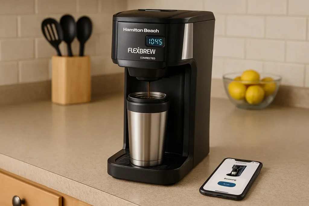 "Hamilton Beach FlexBrew Connected budget smart coffee maker"