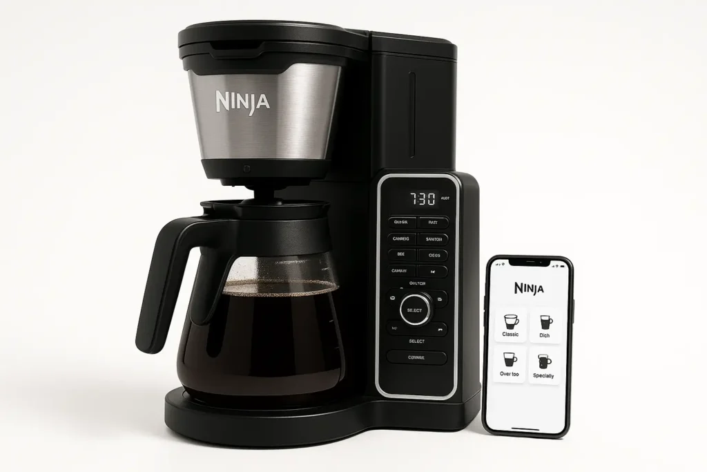 "Ninja Specialty Coffee Maker with WiFi and mobile app interface"