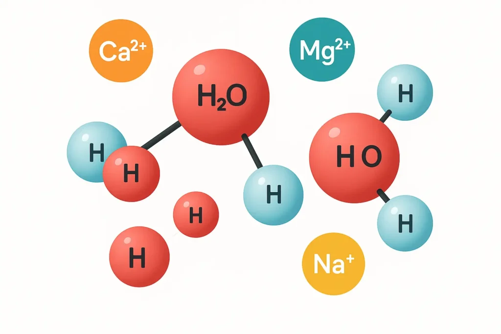 "Water molecules with calcium magnesium minerals for coffee extraction"